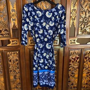 Liz Claiborne 3/4 Sleeve Floral Belted Dress